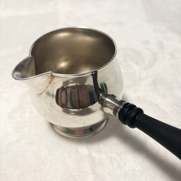 Vintage WM ROGERS Silverplate Pipkin Gravy Bowl Brandy Warmer w/Wood Handle - Picture 6 of 10